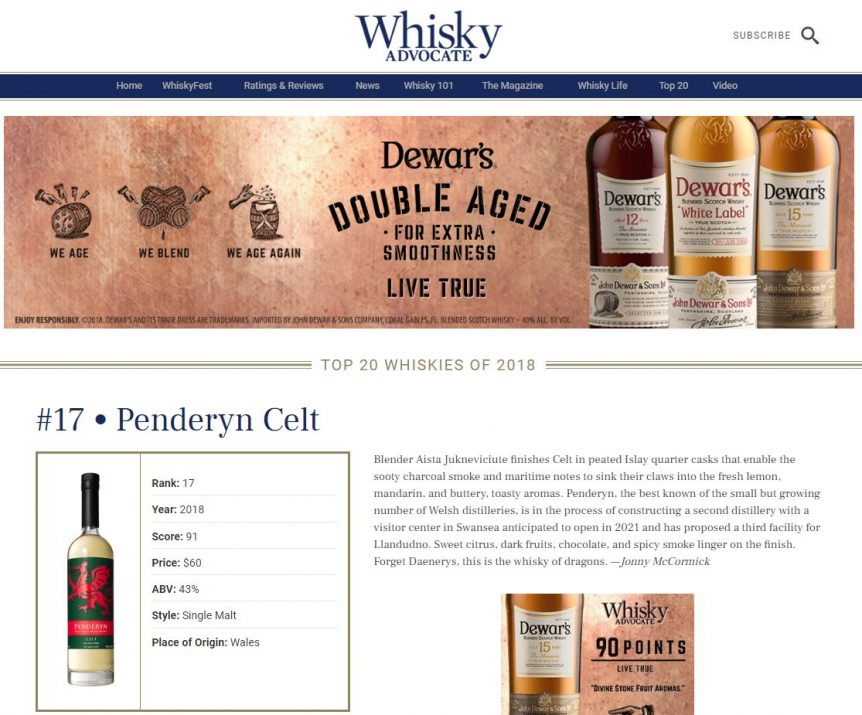 Whisky Advocate Top 20 Whiskies of 2018