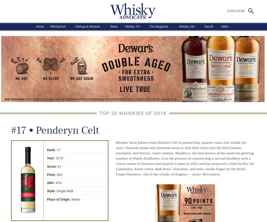 Whisky Advocate Top 20 Whiskies of 2018